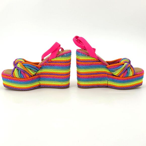 GB Leena Platform Espadrille Sandals Wedges Size 6 Rainbow Cord Pride Summer - Picture 3 of 10